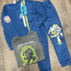 Blue Buzz Lightyear/Toy Story Set Sweatshirt, T-Shirt, Sweatpants, Like New, 7/8